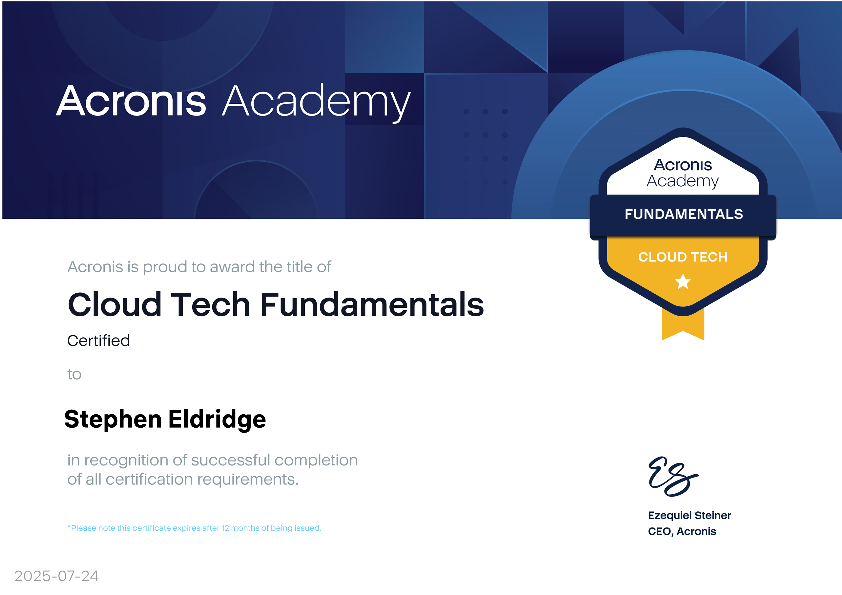 Acronis certificate of completion
